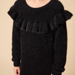 Robe manches longues en tricot pelucheux volanté pour fille