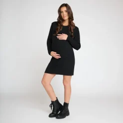 Robe manches longues en tricot uni pour femme