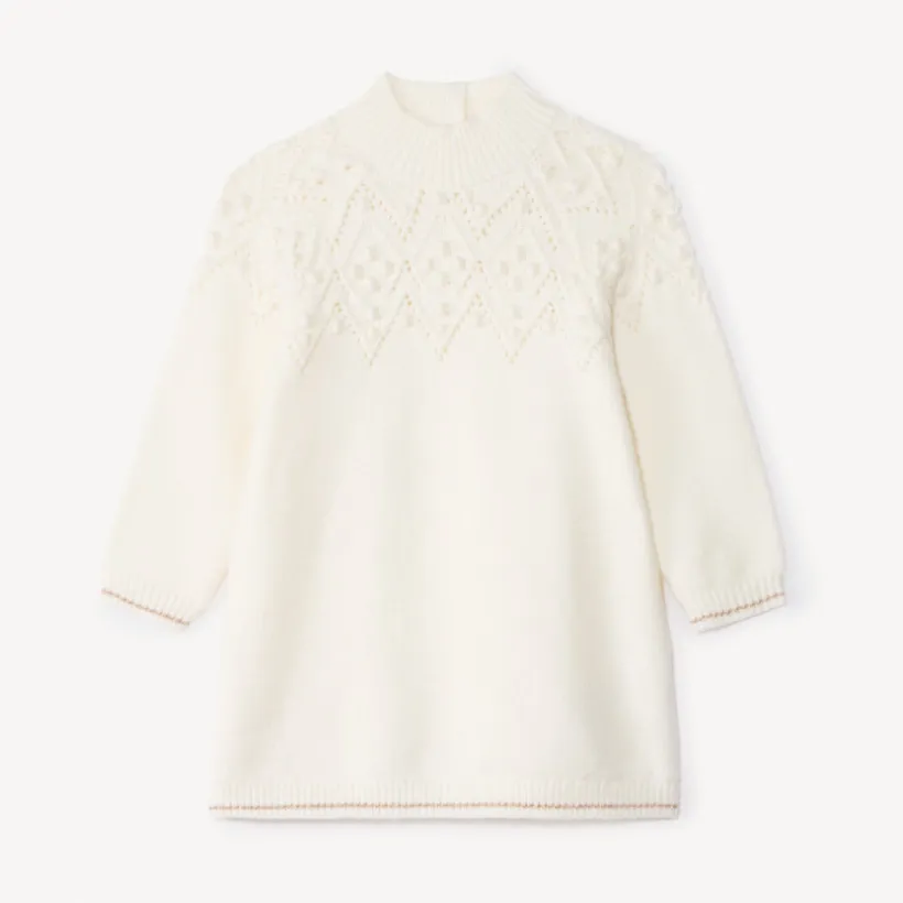 Robe manches longues en tricot uni pour bébé fille