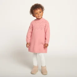 Robe manches longues en tricot uni pour bébé fille