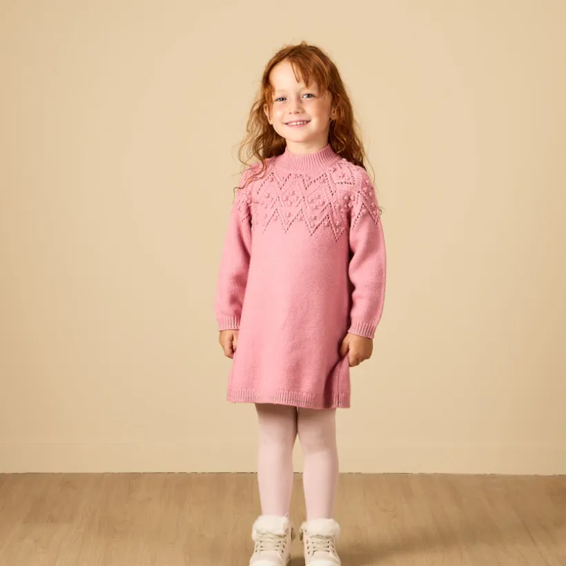 Robe manches longues en tricot uni pour bébé fille