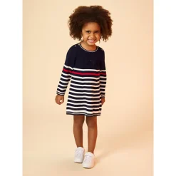 Robe manches longues rayée et boutons fantaisie pour bébé fille