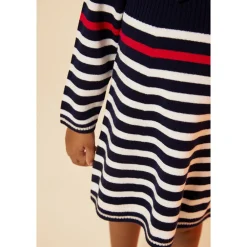 Robe manches longues rayée et boutons fantaisie pour bébé fille