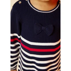 Robe manches longues rayée et boutons fantaisie pour bébé fille