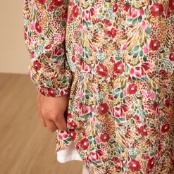 Robe manches longues sans col imprimé fleurs pour fille