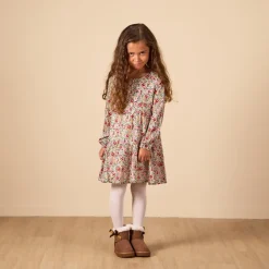 Robe manches longues sans col imprimé fleurs pour fille