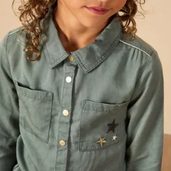 Robe manches longues style chemise avec ceinture pour fille