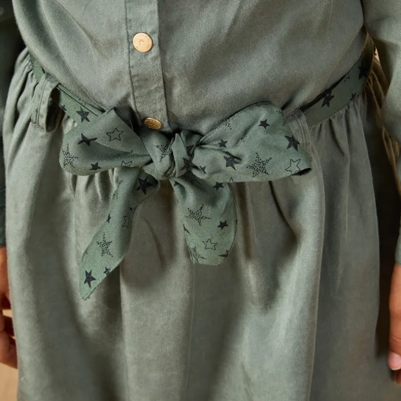 Robe manches longues style chemise avec ceinture pour fille