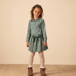 Robe manches longues style chemise avec ceinture pour fille