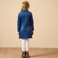 Robe manches longues style chemise effet denim pour fille