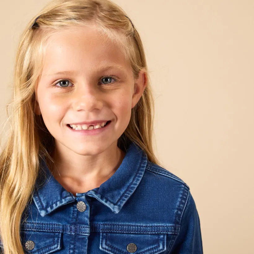 Robe manches longues style chemise effet denim pour fille