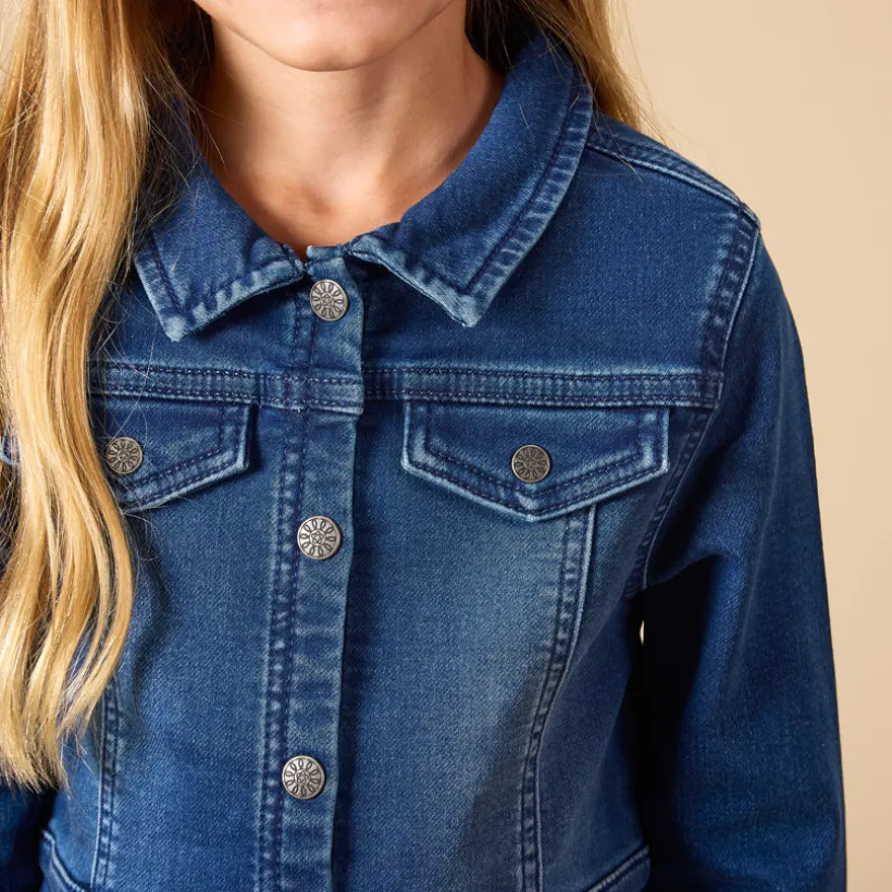 Robe manches longues style chemise effet denim pour fille
