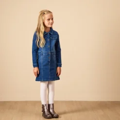 Robe manches longues style chemise effet denim pour fille