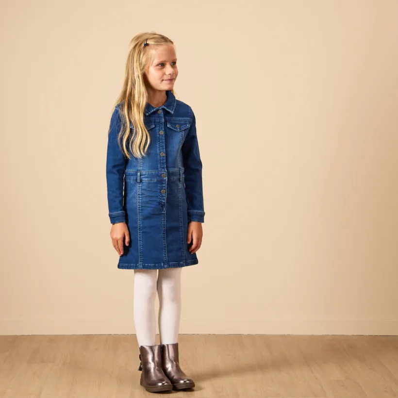 Robe manches longues style chemise effet denim pour fille