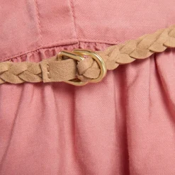 Robe manches longues style chemise avec ceinture tressé pour fille