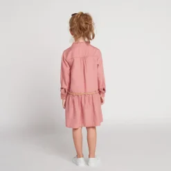 Robe manches longues style chemise avec ceinture tressé pour fille
