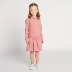 Robe manches longues style chemise avec ceinture tressé pour fille