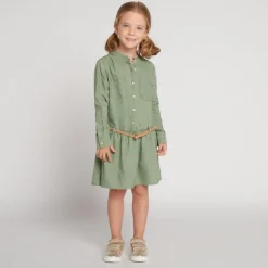 Robe manches longues style chemise + ceinture pour fille