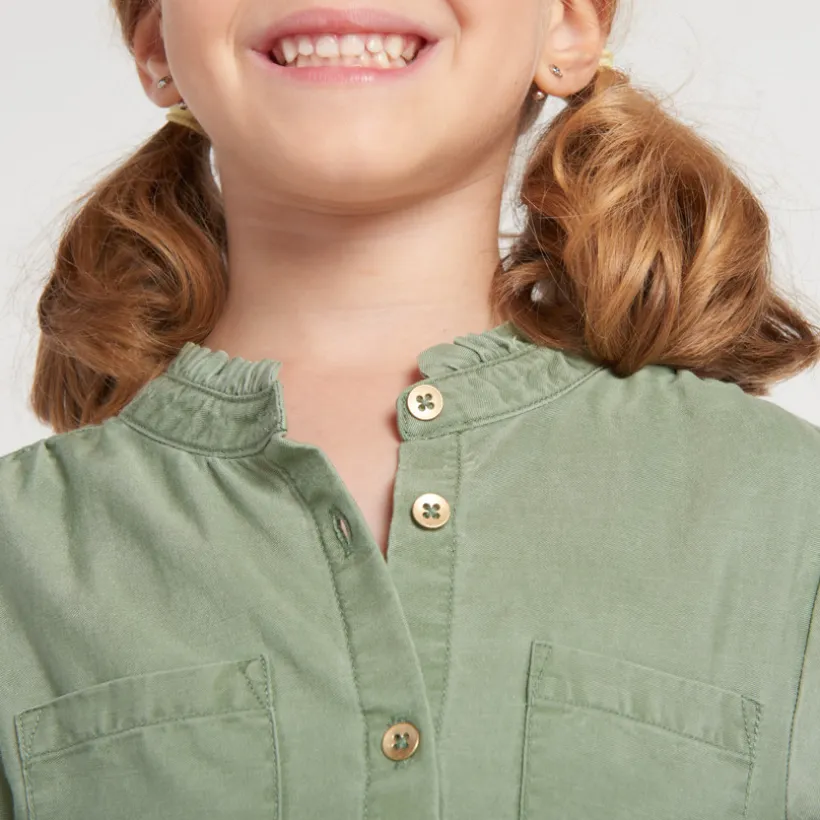 Robe manches longues style chemise + ceinture pour fille