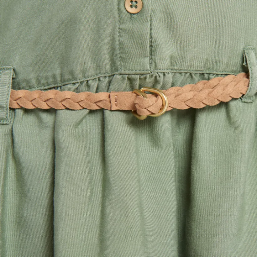Robe manches longues style chemise + ceinture pour fille