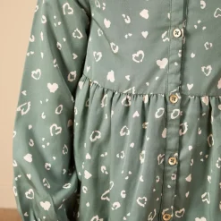 Robe manches longues style chemise imprimé fantaisie pour fille