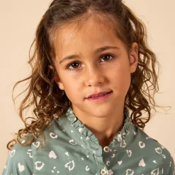 Robe manches longues style chemise imprimé fantaisie pour fille