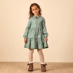 Robe manches longues style chemise imprimé fantaisie pour fille