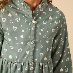 Robe manches longues style chemise imprimé fantaisie pour fille