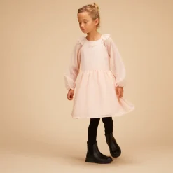 Robe manches longues unie en crêpe pour fille