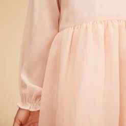 Robe manches longues unie en crêpe pour fille
