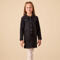 Robe manches longues uni effet chemise pour fille