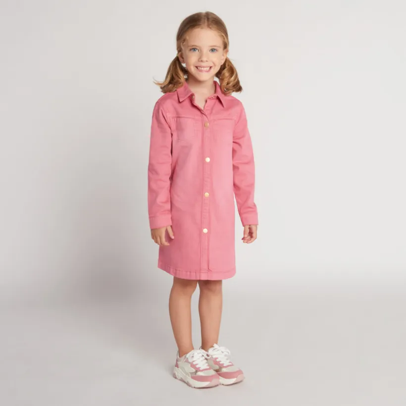 Robe manches longues uni en denim pour fille