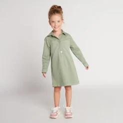 Robe manches longues uni en denim pour fille