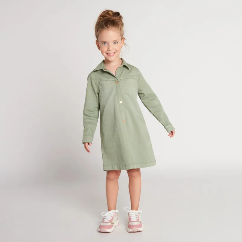 Robe manches longues uni en denim pour fille