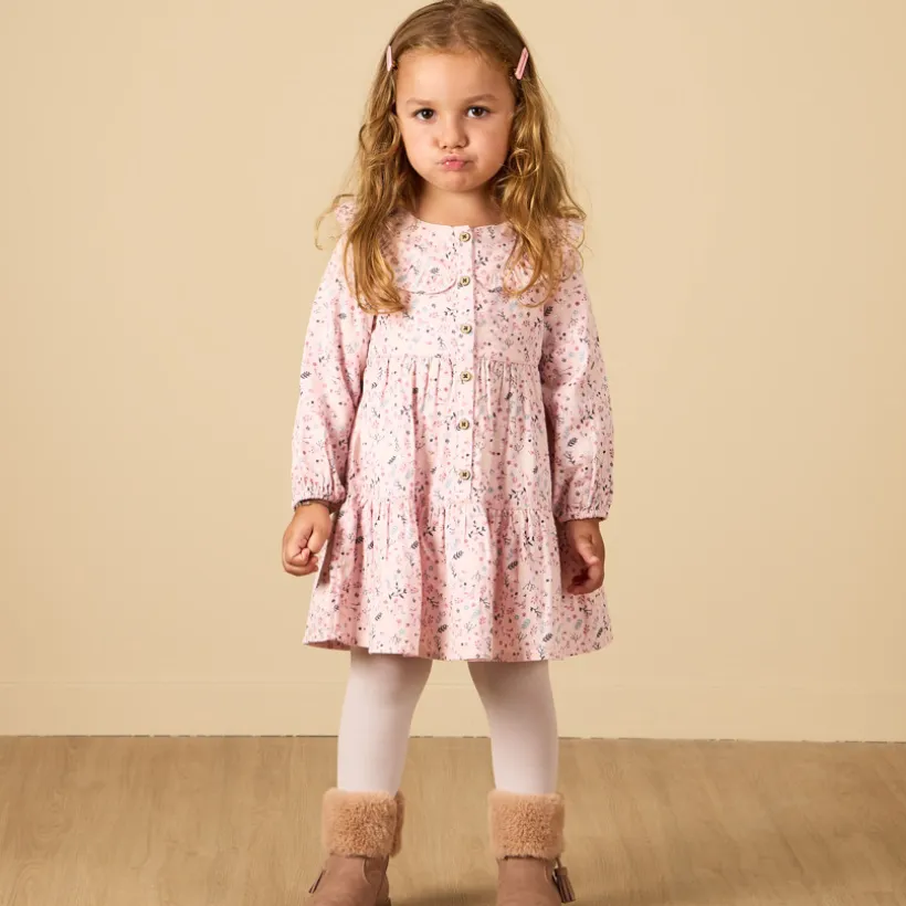 Robe manches longues à volants et imprimé fleurs pour bébé fille