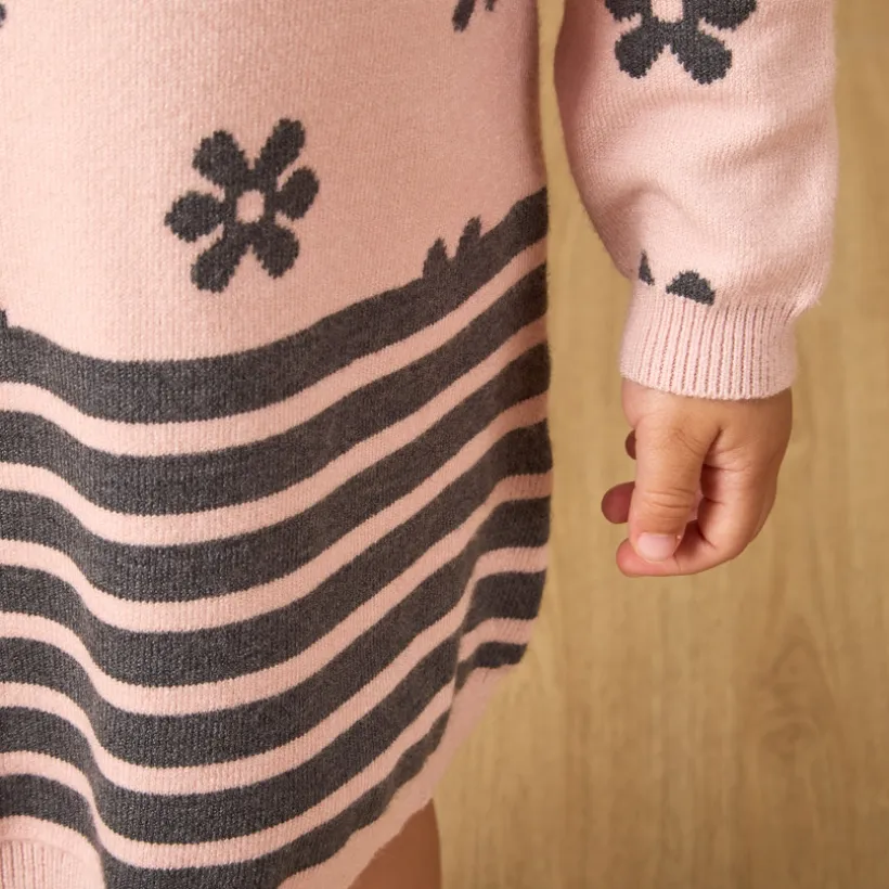 Robe pull en tricot motifs fantaisie pour bébé fille
