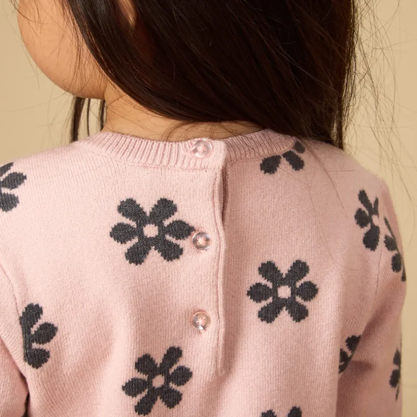 Robe pull en tricot motifs fantaisie pour bébé fille