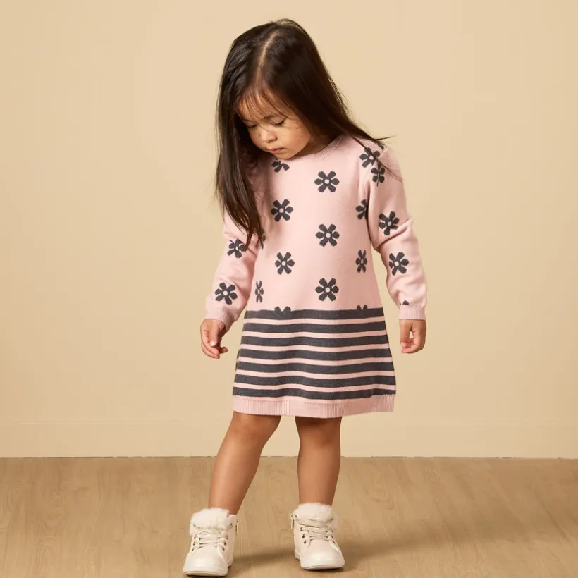 Robe pull en tricot motifs fantaisie pour bébé fille