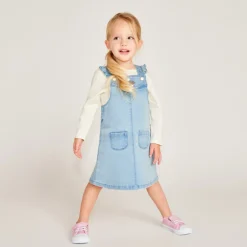Robe salopette à cœurs dorés pour bébé fille