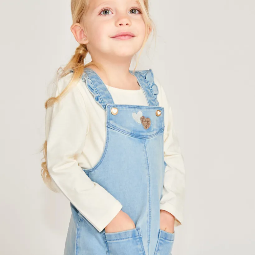 Robe salopette à cœurs dorés pour bébé fille
