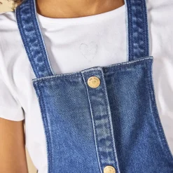 Robe salopette en denim avec poches soufflées pour fille