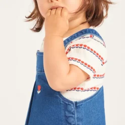 Robe salopette en denim brodée tulipes pour bébé fille