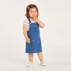 Robe salopette en denim brodée tulipes pour bébé fille