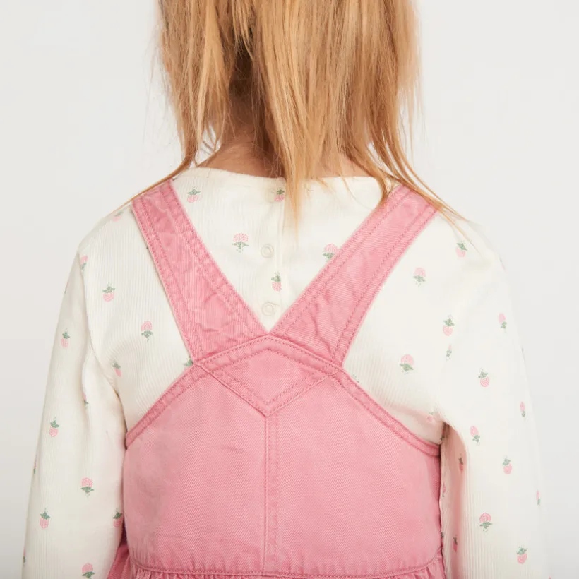 Robe salopette en toile unie pour bébé fille
