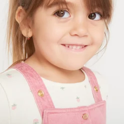 Robe salopette en toile unie pour bébé fille