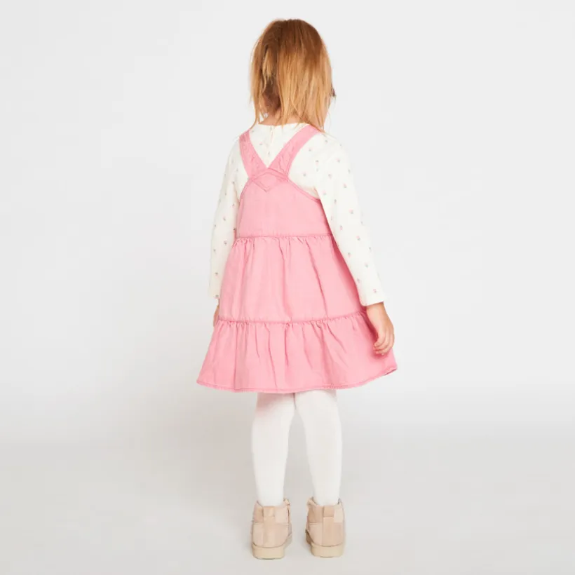 Robe salopette en toile unie pour bébé fille