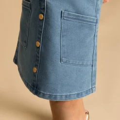 Robe salopette uni en denim avec poches pour fille
