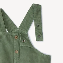 Robe salopette uni en denim kaki à poches pour bébé fille