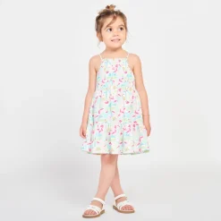 Robe sans manches avec imprimée fleurs et léopards pour bébé fille