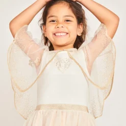 Robe sans manches bi-matières avec cape papillon pour fille